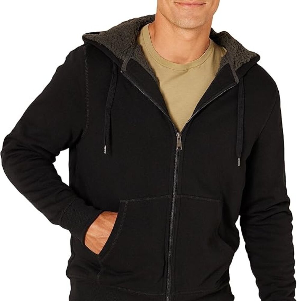 Amazon Essentials Men's Black Sherpa-Lined Fleece Hoddie Sweatshirt Small - Picture 2 of 7